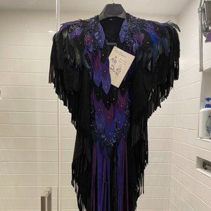Stunning Women’s Pat Dahnke Leather, Feather, and Crystal Tunic